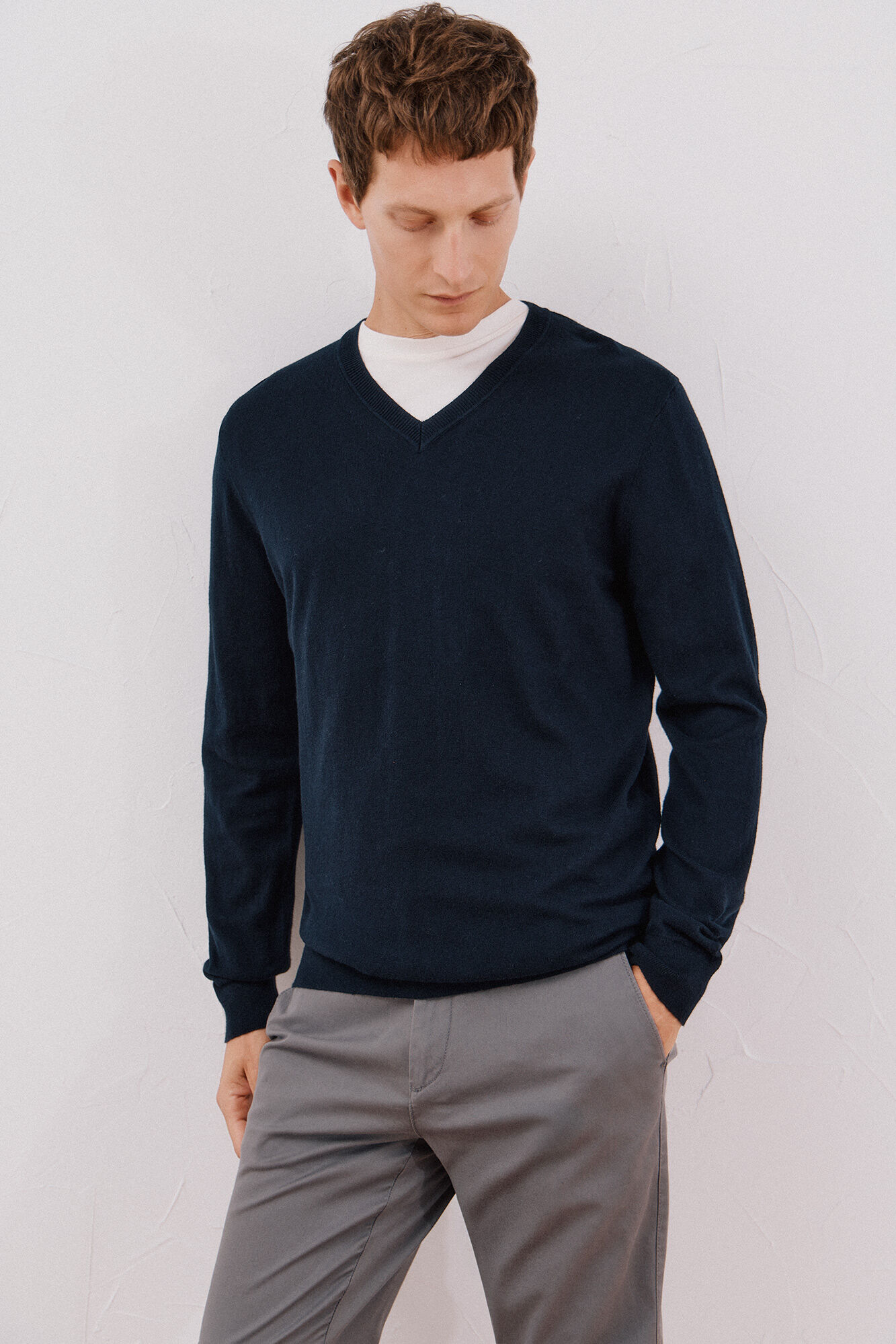 Cortefiel Jersey algod&oacute;n cashmere cuello pico