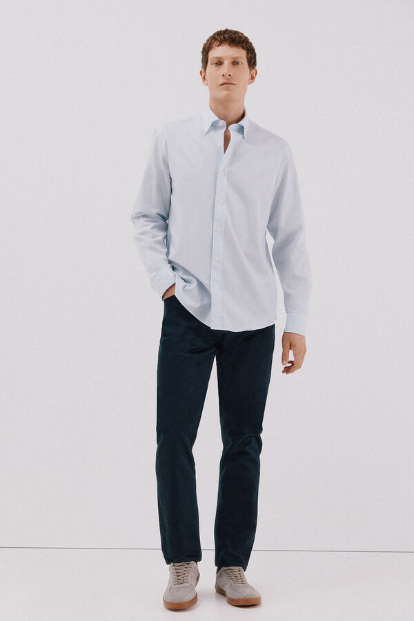 Cortefiel Camisa rayas algod&oacute;n tencel Blue