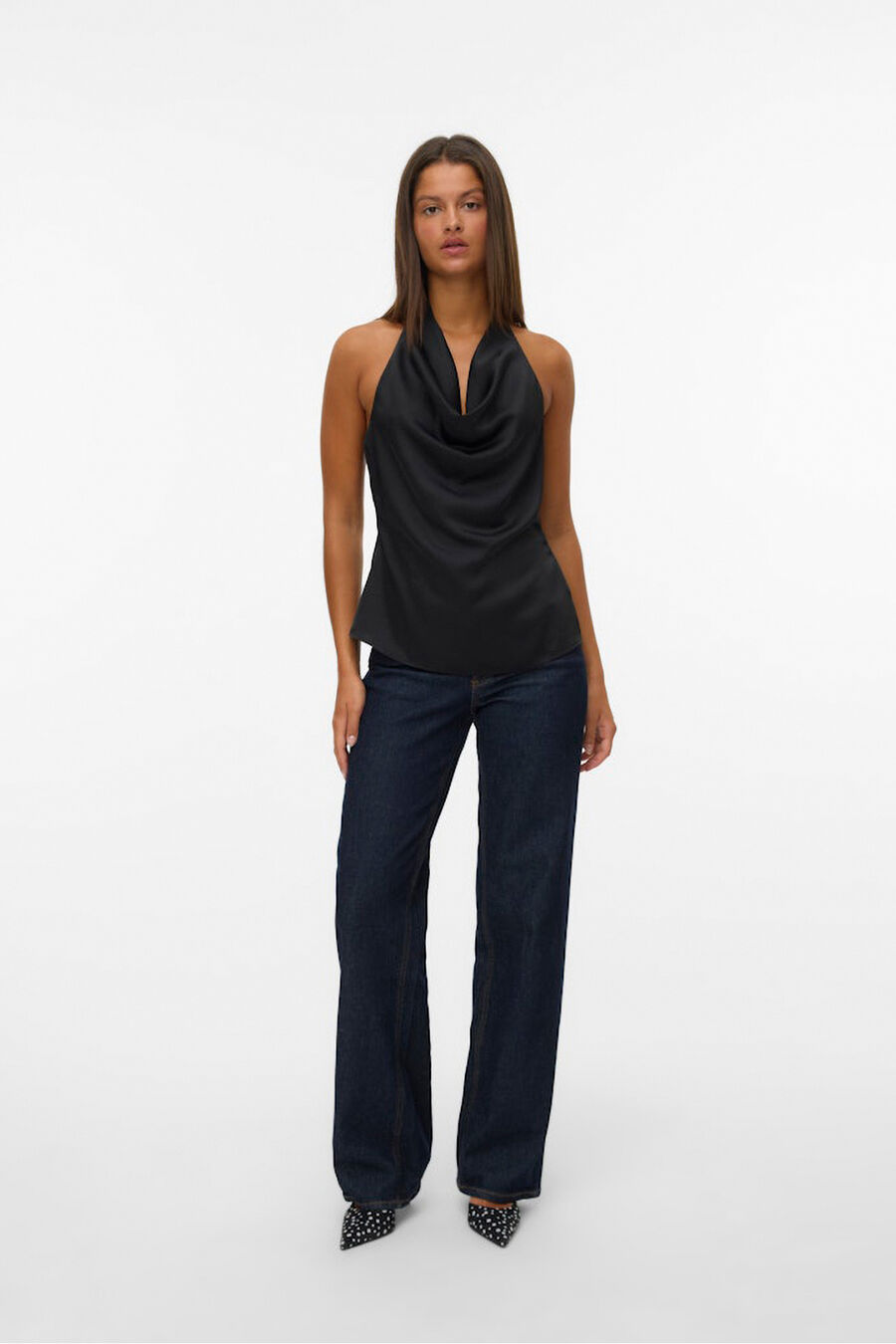 Top satinado atado al cuello