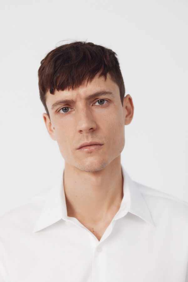 Cortefiel Plain tencel cotton dress shirt White