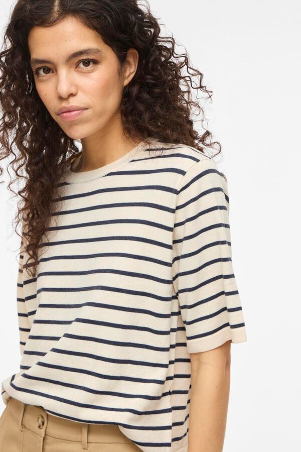 Vila Top de malha com manga curta 2/4 em viscose Tostado