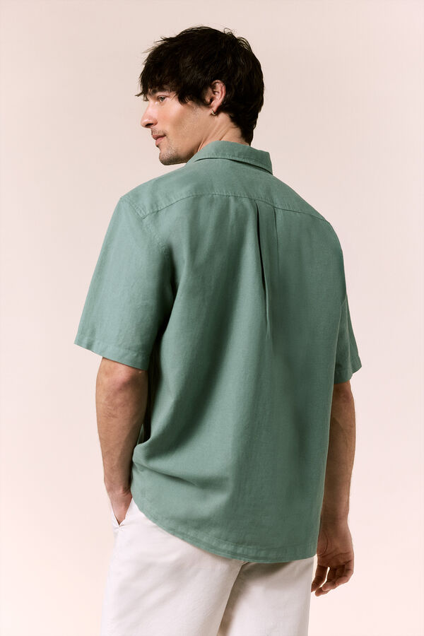 OOTO Linen short sleeve shirt Green