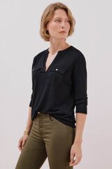 Cortefiel linen effect mandarin collar T-shirt Black