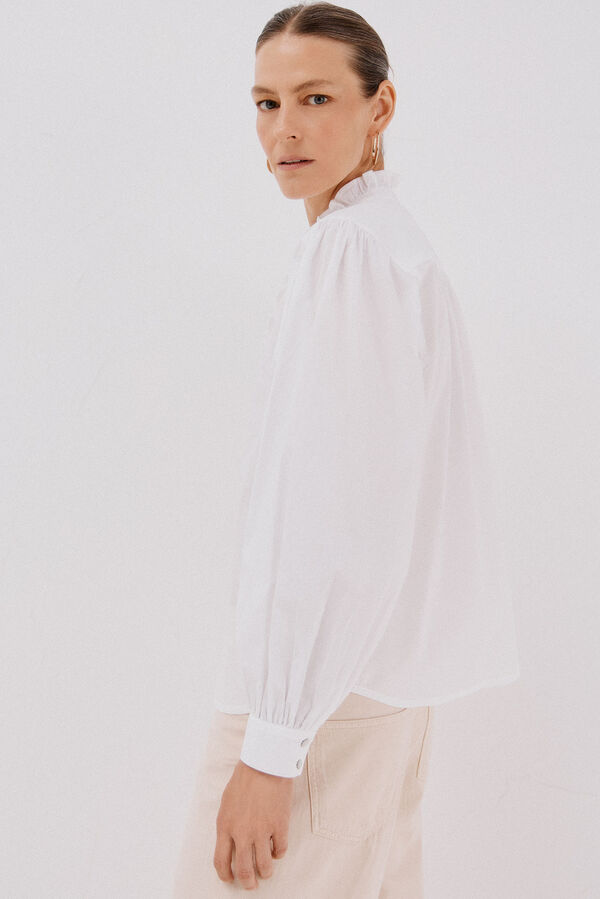 Cortefiel Blusa riscas com gola franzida Branco