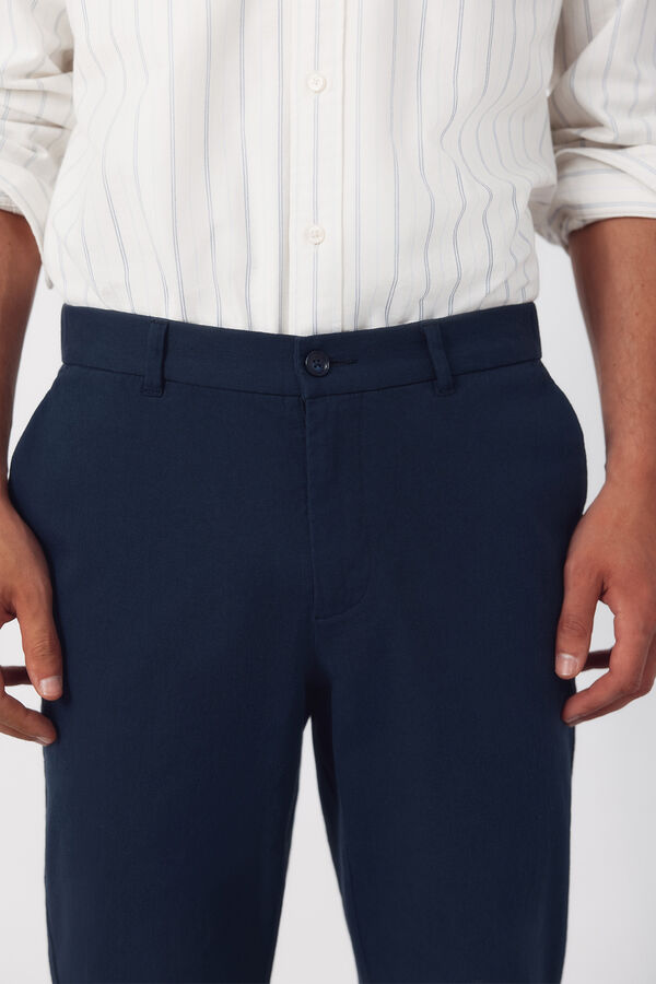 Cortefiel Pantal&oacute;n chino algod&oacute;n-lino regular Turquesa