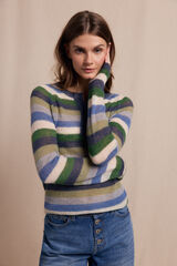 Slowlove Su&eacute;ter riscas com bot&otilde;es Azul