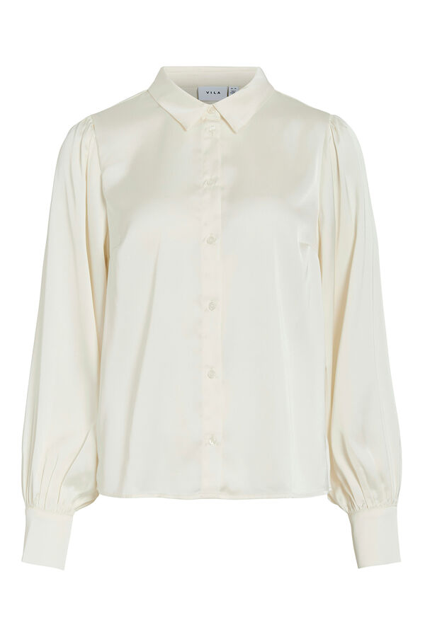 Vila Blusa de cetim de manga manga Branco