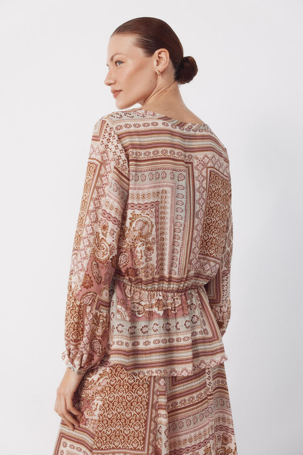 Cortefiel Blusa estampada Castanho