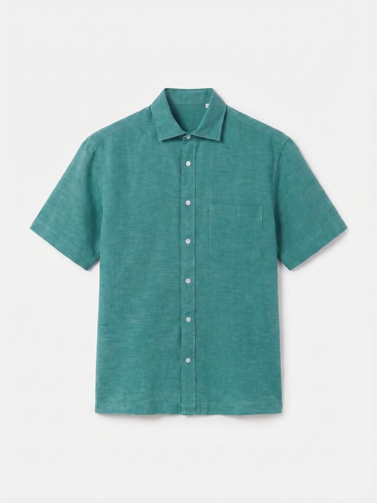 Cortefiel Camisa algod&oacute;n lino lisa manga corta