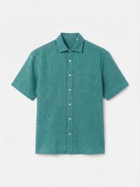 Cortefiel Camisa algod&oacute;n lino lisa manga corta