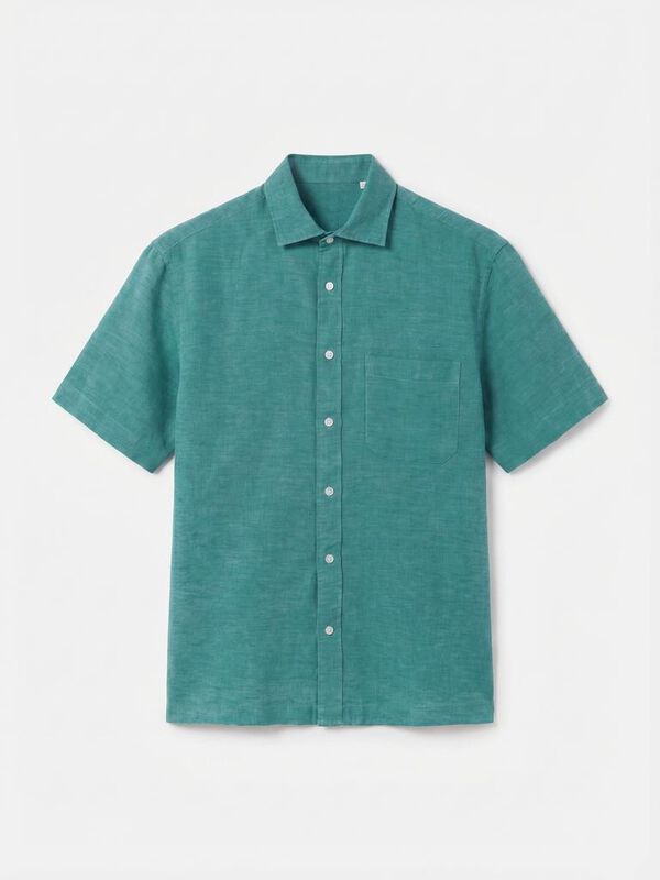 Cortefiel Camisa algod&oacute;n lino lisa manga corta Verde
