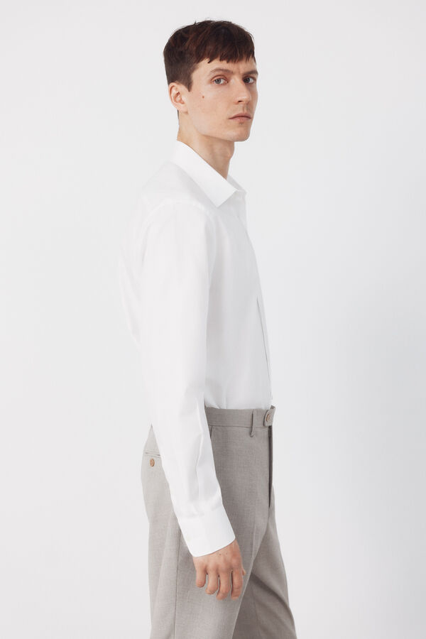 Cortefiel Plain tencel cotton dress shirt White