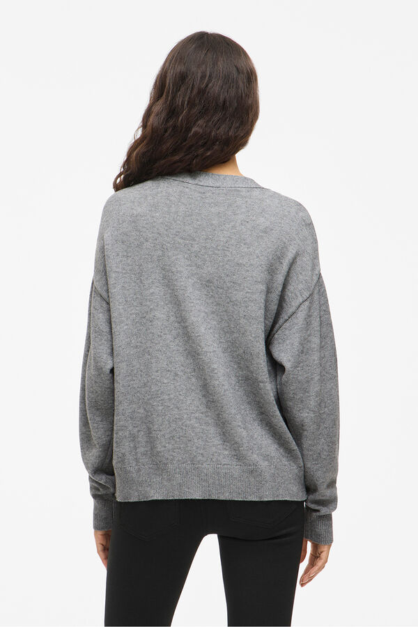 Vila Casaco de malha de malha com bot&otilde;es e viscose Cinzento