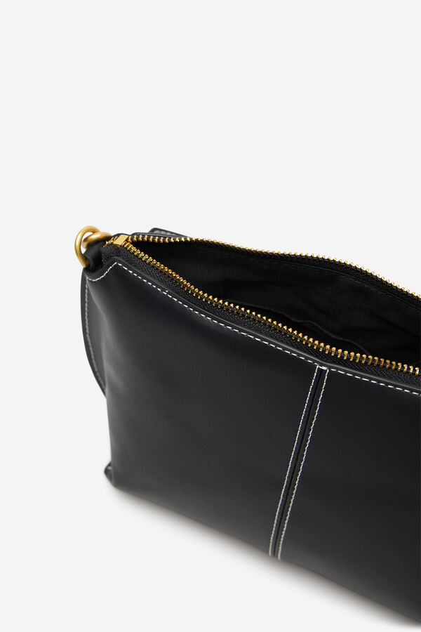 Cortefiel Bandolera b&aacute;sica pespuntes Black