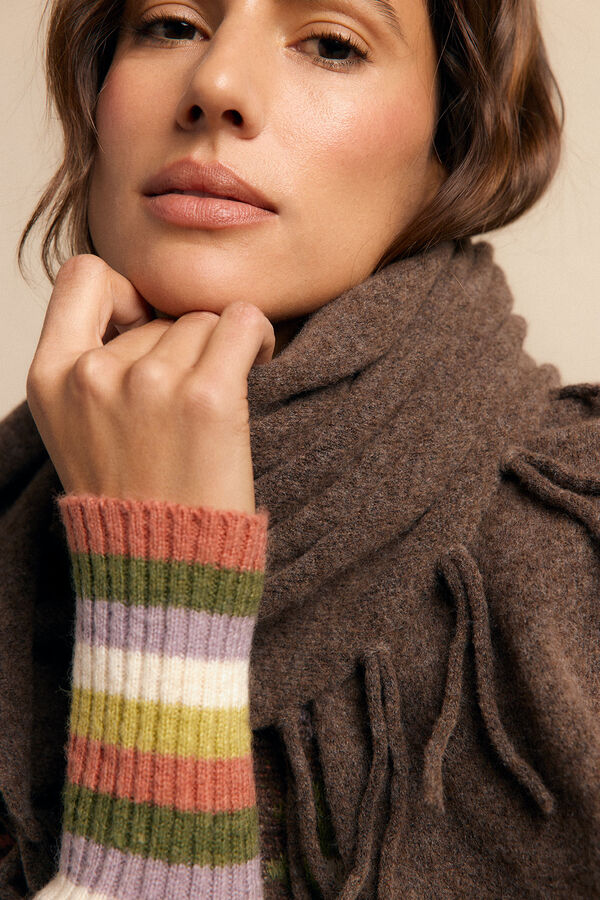 Slowlove Xale com franjas grossas Castanho