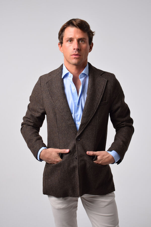 Cloking L&atilde; americana com pied-de-poule Castanho