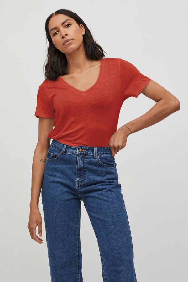 Vila Viscose short sleeve T-shirt Coral