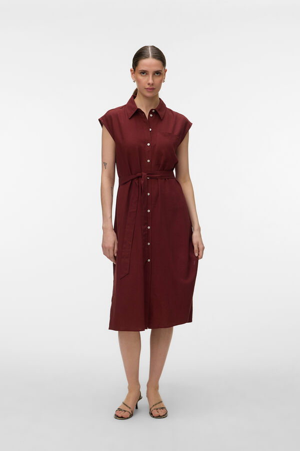 Vero Moda Vestido 7/8 camisero Marr&oacute;n