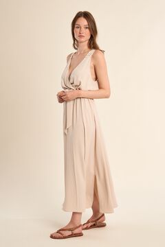 Molly Bracken Vestido largo de manga sisa con detalles bordados