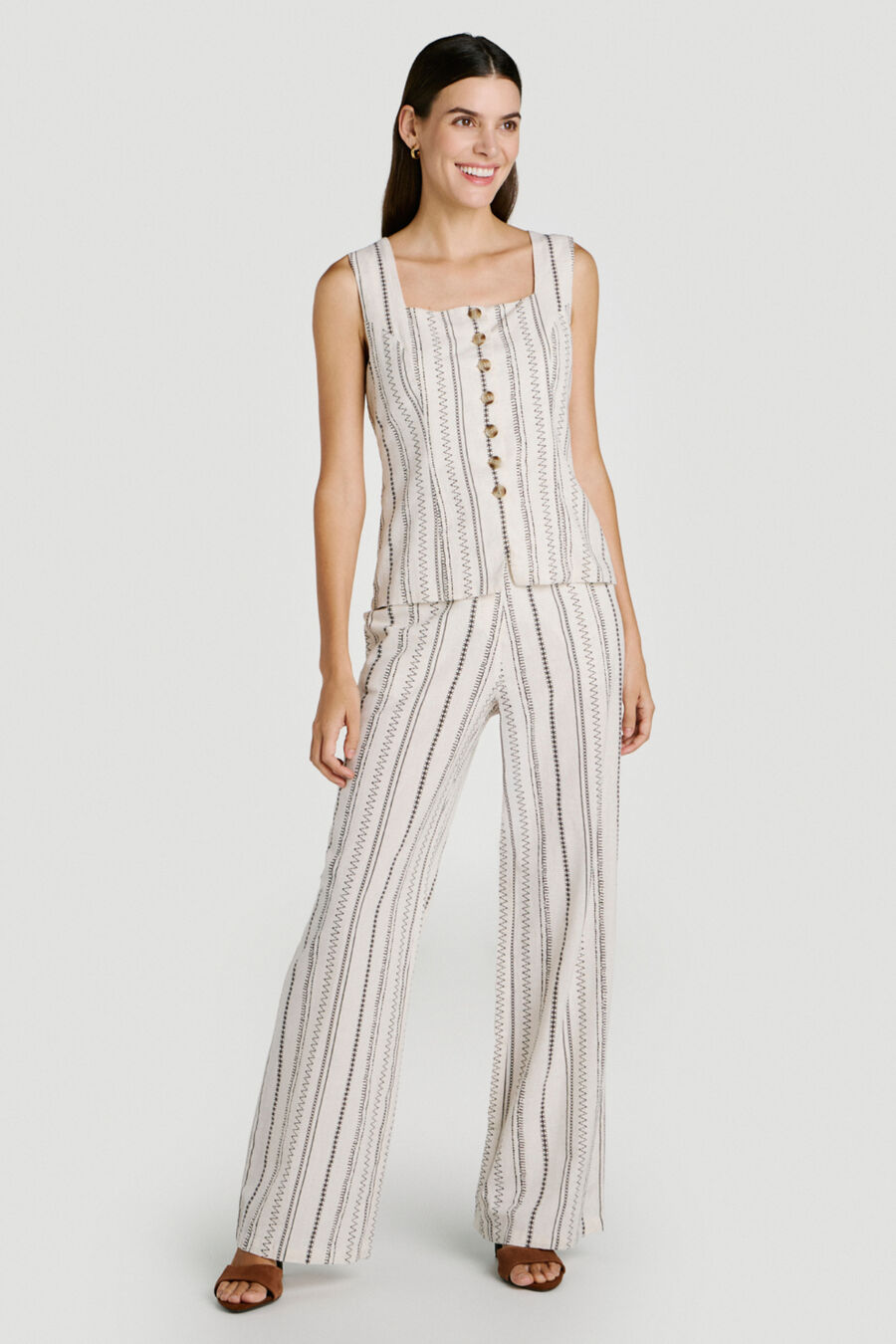 Chaleco de vestir con estampado étnico de algodón y lino