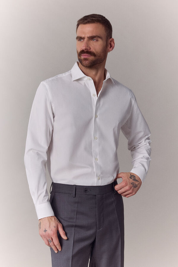 OOTO Camisa lisa popel&iacute;n manga larga Blanco