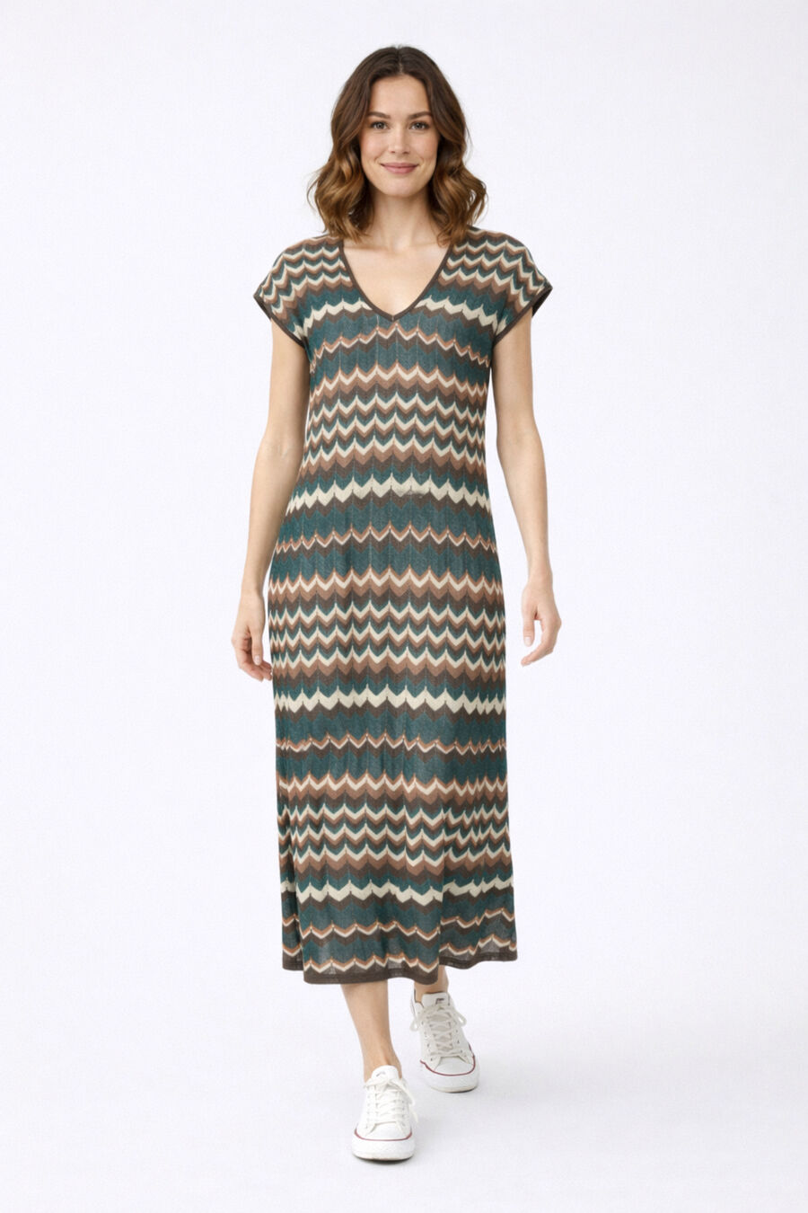 Vestido midi de punto pointelle con viscosa