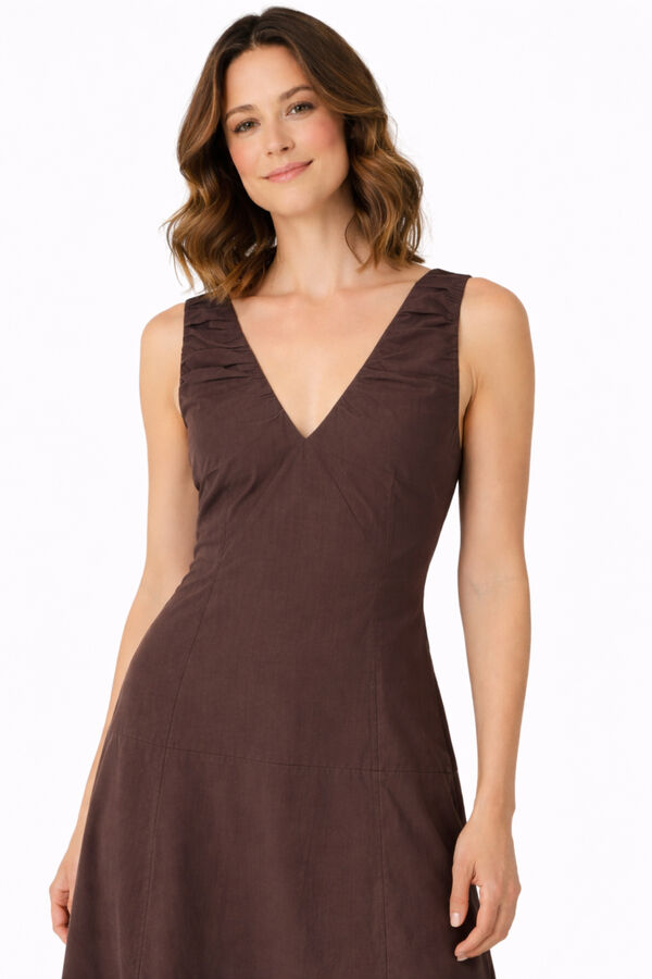 Vila Vestido largo con tirantes de algod&oacute;n Marr&oacute;n