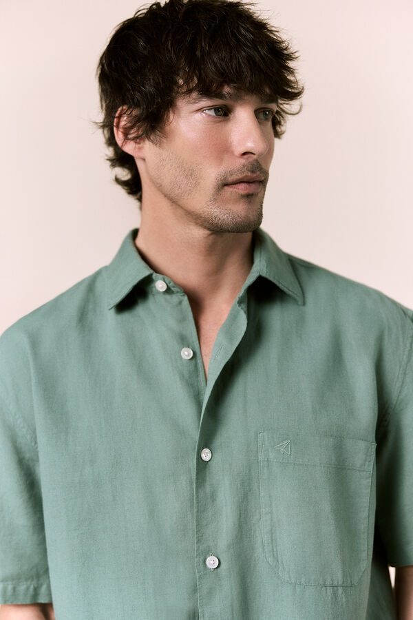 OOTO Linen short sleeve shirt Green
