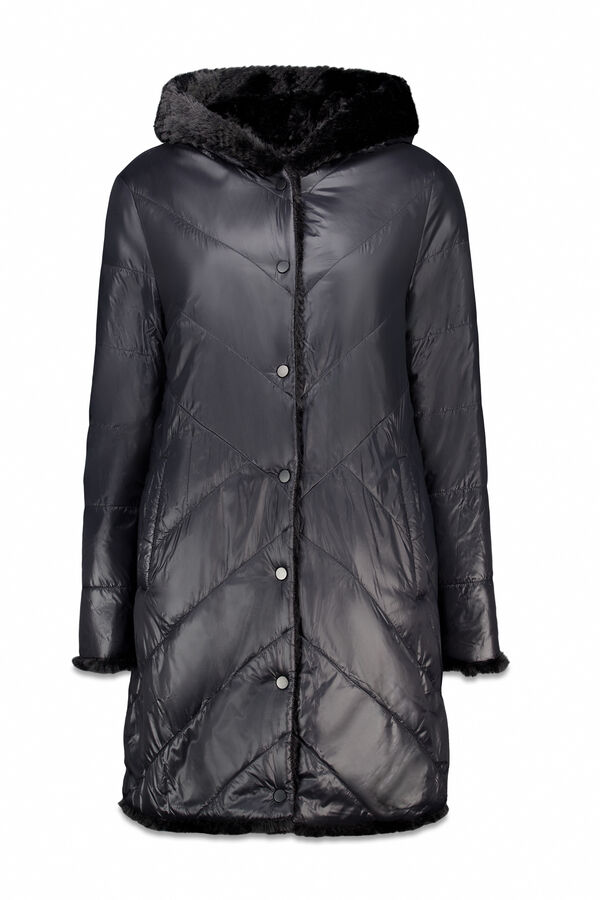 Cortefiel Abrigo largo reversible efecto pelo Negro