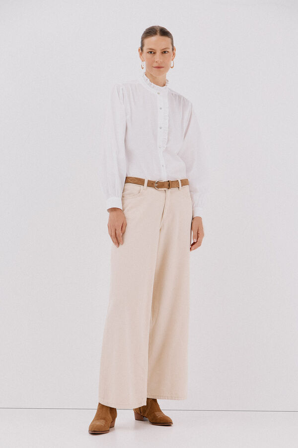 Cortefiel Blusa riscas com gola franzida Branco