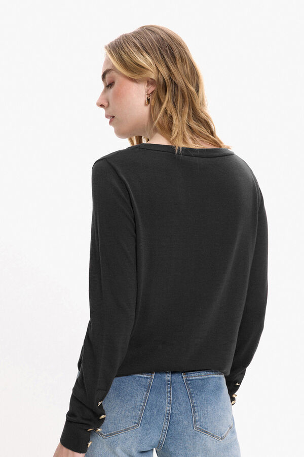 Vila Viscose jumper with buttons on the cuffs Black