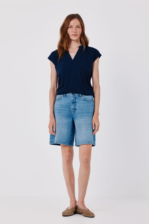 Cortefiel Basic stand-up collar T-shirt Blue