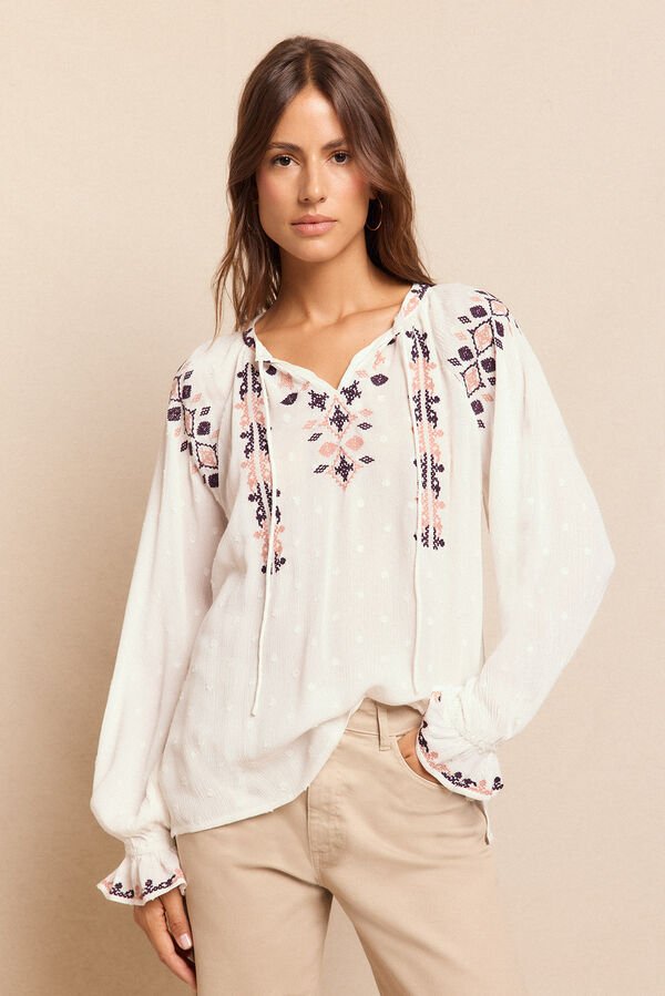 Slowlove Blusa bordada Ecru