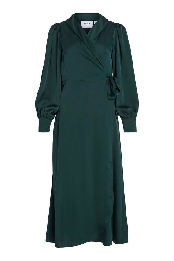 Vila Vestido midi cruzado satinado Verde oscuro