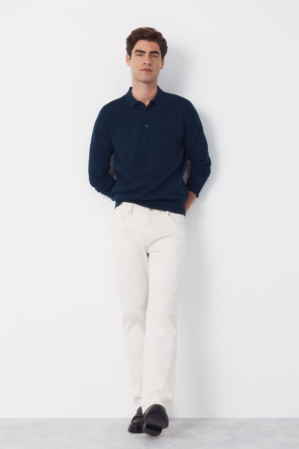 Cortefiel Long sleeve sleeve cotton polo shirt jersey Navy