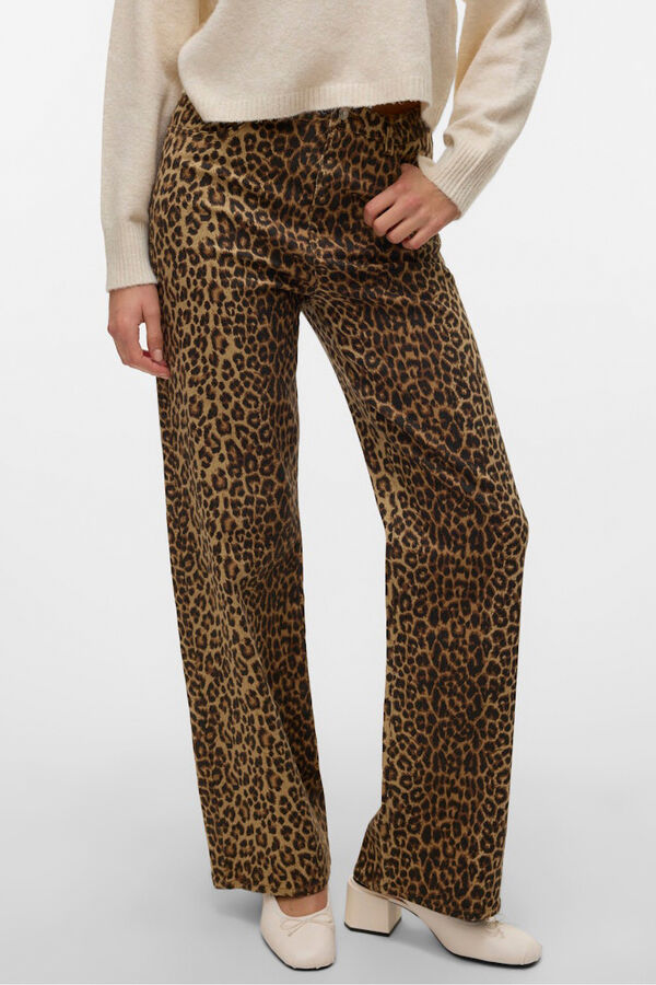 Vero Moda Pantal&oacute;n vaquero animal print Marr&oacute;n