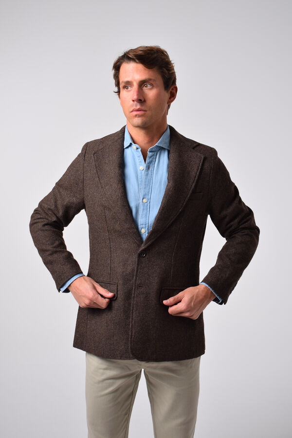 Cloking L&atilde; americana com pied-de-poule Castanho