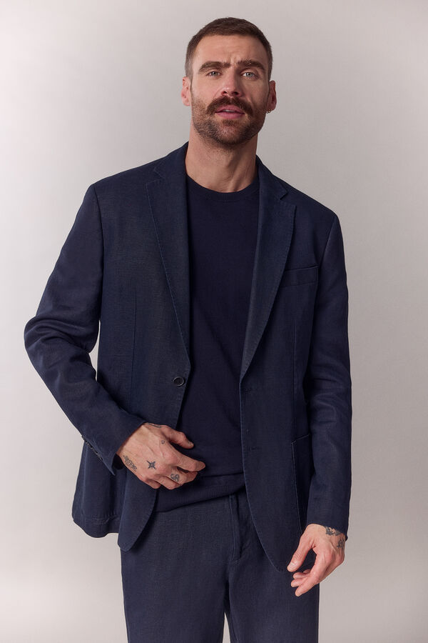 OOTO Americana coordinada mezcla lino Azul marino