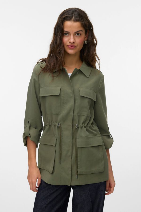Vero Moda Parka with adjustable sleeves and shirt collar Green