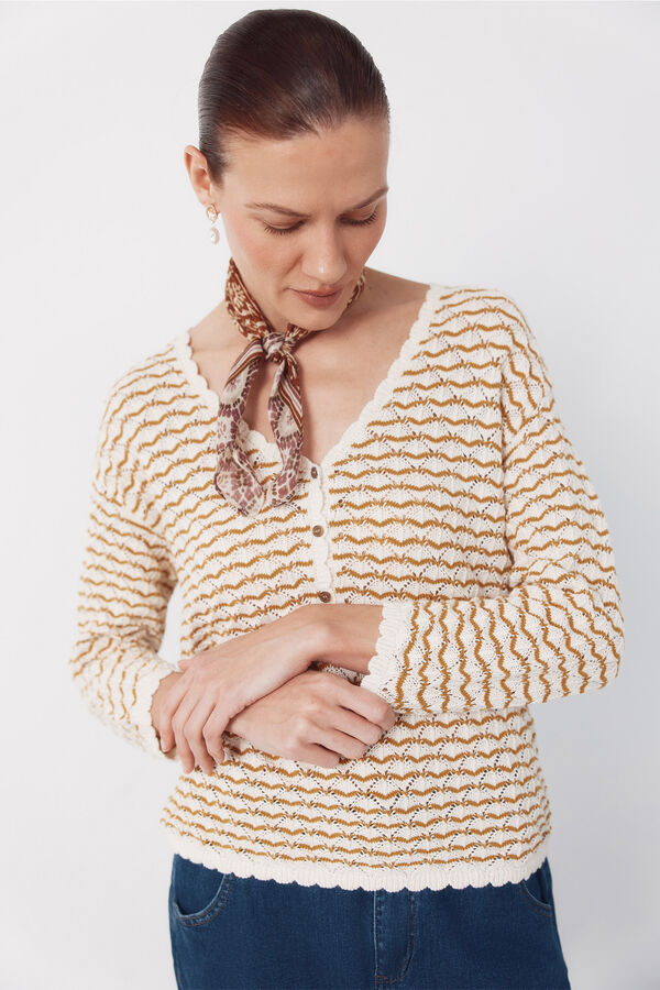 Cortefiel Jersey calados botones Dorado