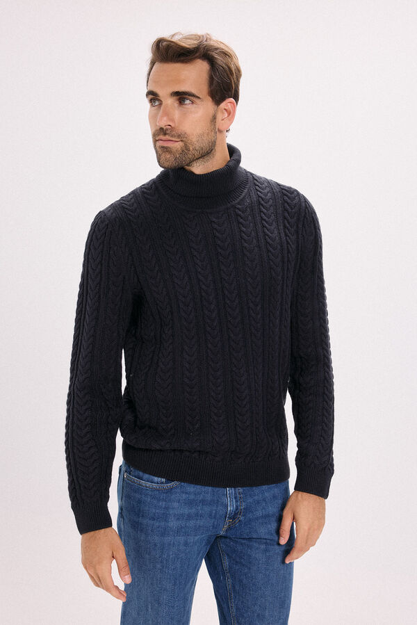 Jack & Jones Jersey de punto trenzado con cuello vuelto Azul marino