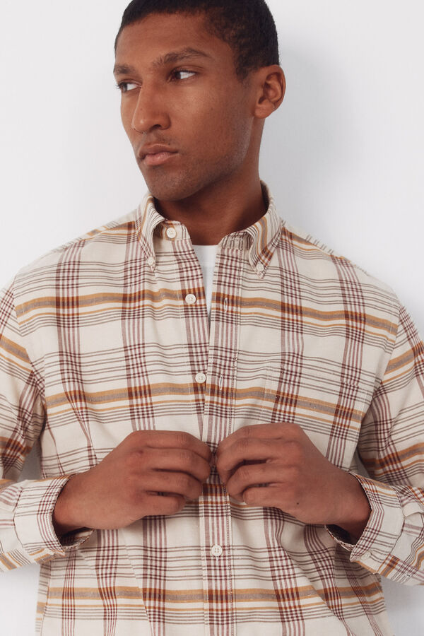 Cortefiel Camisa cuadros oxford slub Beige
