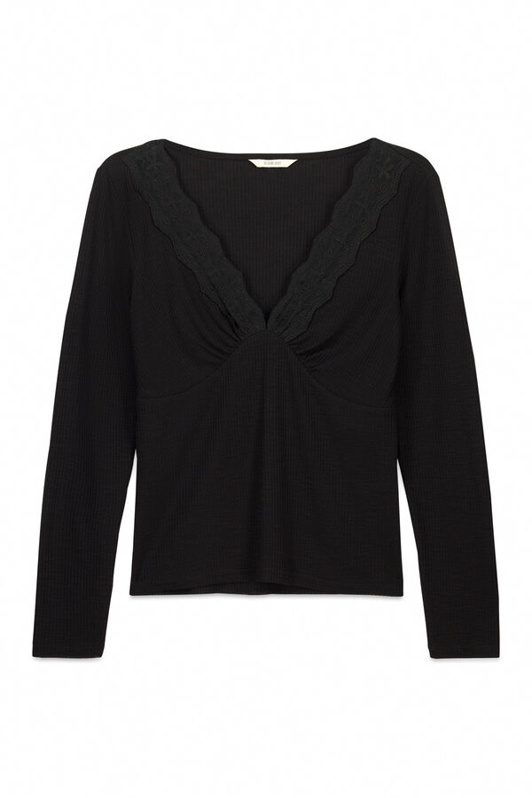 Slowlove Top com estrutura e detalhes de renda Preto