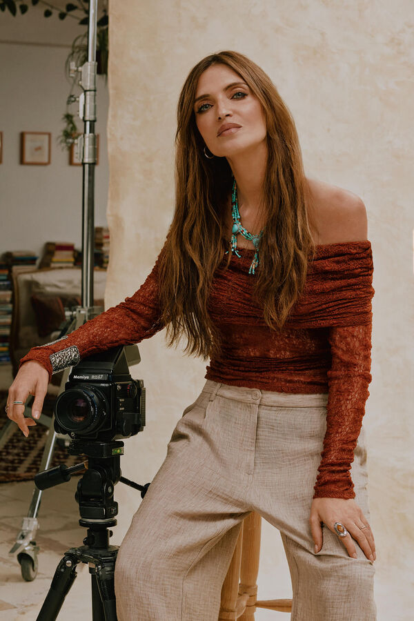 Slowlove Top decotado de lingerie Castanho