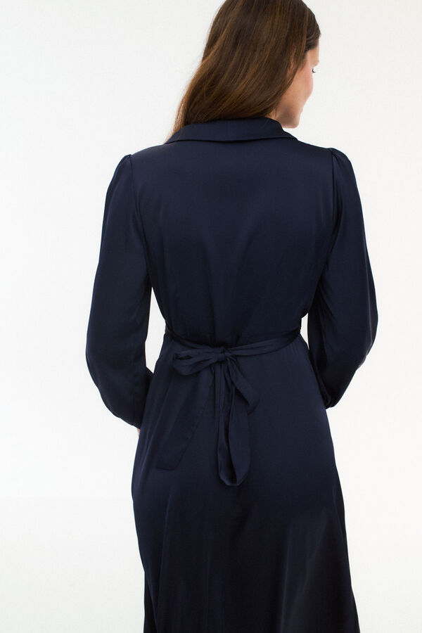 Vila Vestido midi cruzado satinado Azul marino