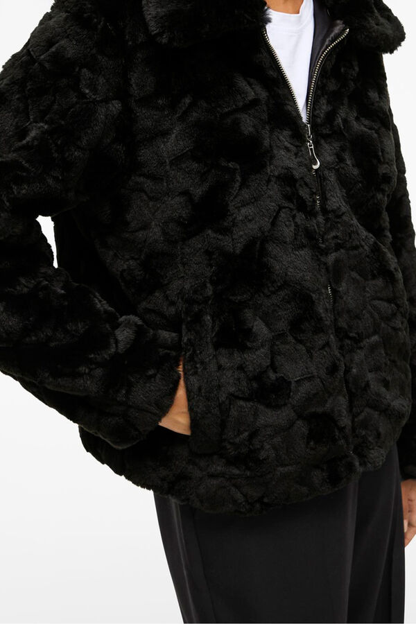 Vila Casaco de pele sobretudo com fecho-&eacute;clair Preto