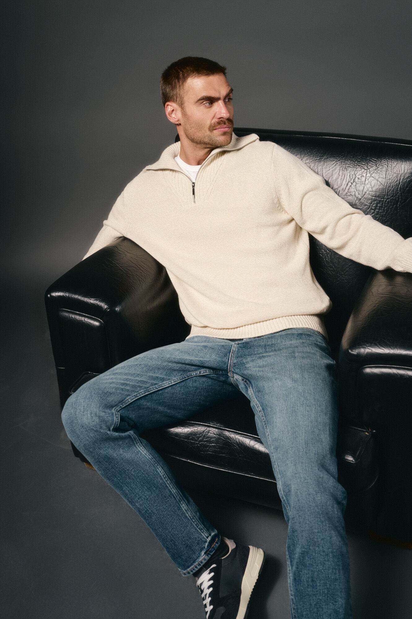 OOTO Su&eacute;ter de algod&atilde;o com gola polo e fecho-&eacute;clair