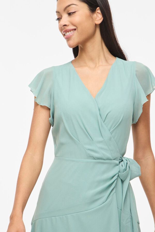 Vila Vestido midi cruzado con lazada de fiesta Turquesa