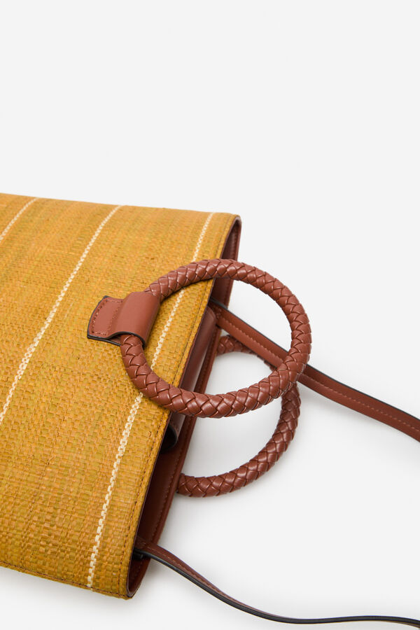 Cortefiel Bolso de mano rafia Amarillo