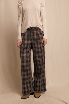 Slowlove Pantal&oacute;n de pinzas de cuadros Estampado marr&oacute;n